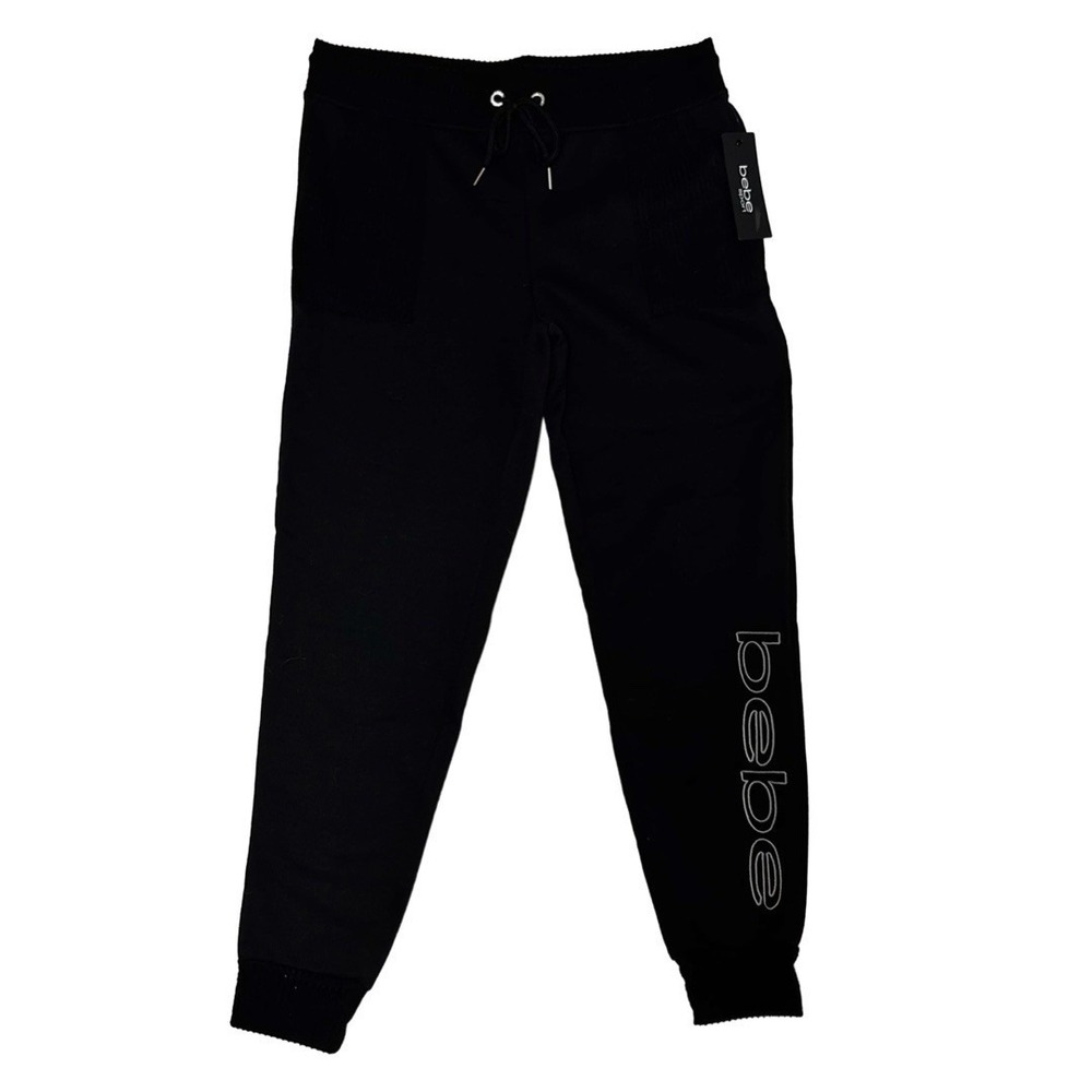 Bebe‎ Sport Joggers Women's Medium Black Logo Sweatpants Athleisure Y2K NWT